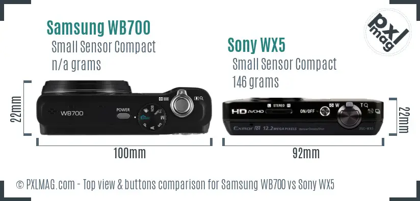 Samsung WB700 vs Sony WX5 top view buttons comparison