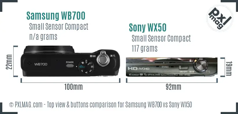 Samsung WB700 vs Sony WX50 top view buttons comparison Samsung WB700 vs Sony WX50 top view buttons comparison
