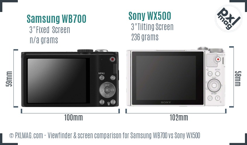 Samsung WB700 vs Sony WX500 Screen and Viewfinder comparison