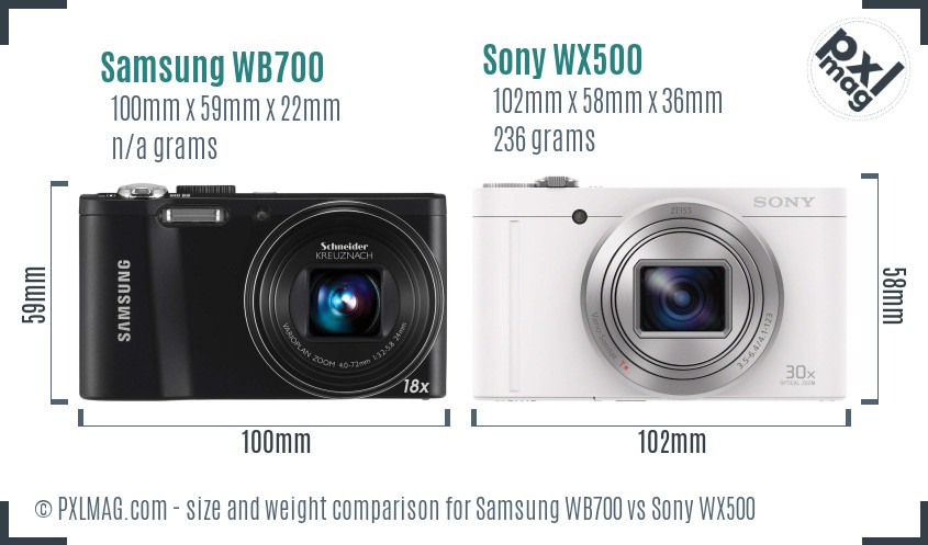 Samsung WB700 vs Sony WX500 size comparison