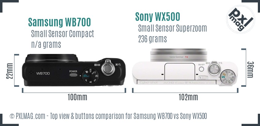 Samsung WB700 vs Sony WX500 top view buttons comparison