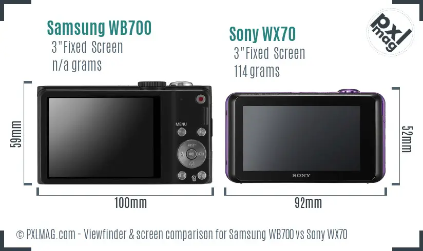 Samsung WB700 vs Sony WX70 Screen and Viewfinder comparison