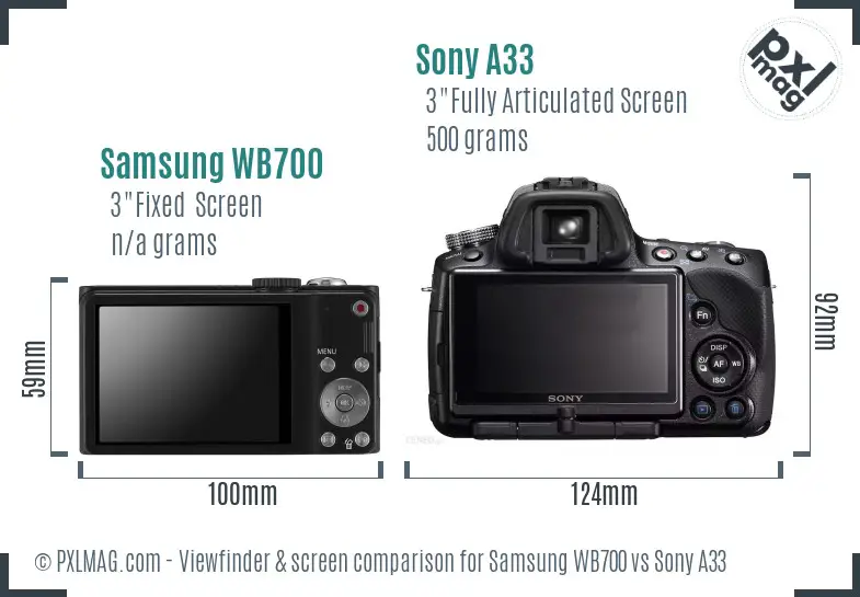 Samsung WB700 vs Sony A33 Screen and Viewfinder comparison