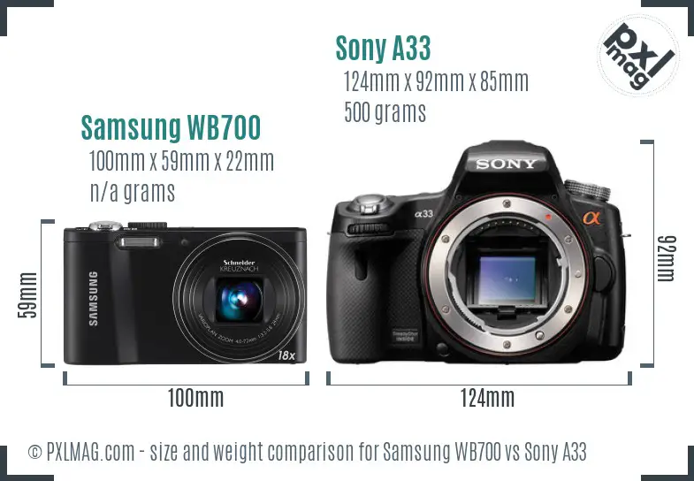 Samsung WB700 vs Sony A33 size comparison