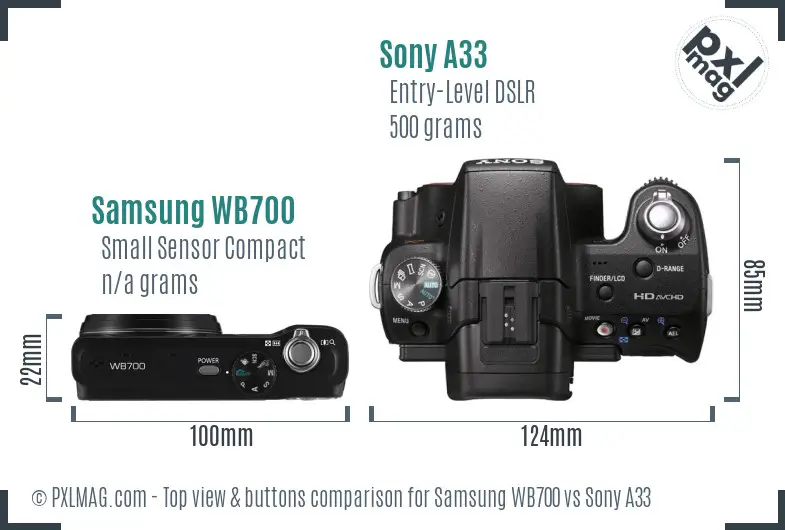 Samsung WB700 vs Sony A33 top view buttons comparison