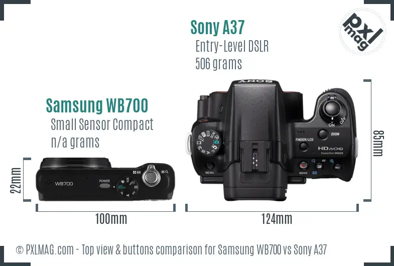 Samsung WB700 vs Sony A37 top view buttons comparison Samsung WB700 vs Sony A37 top view buttons comparison