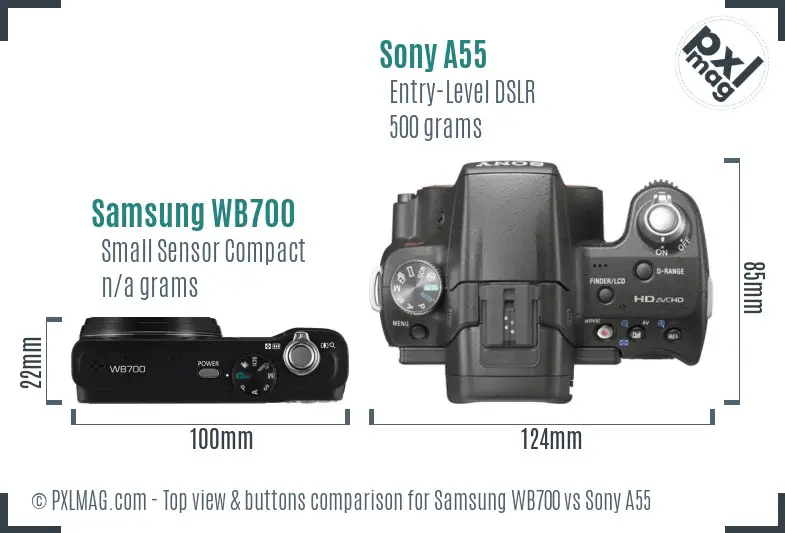 Samsung WB700 vs Sony A55 top view buttons comparison