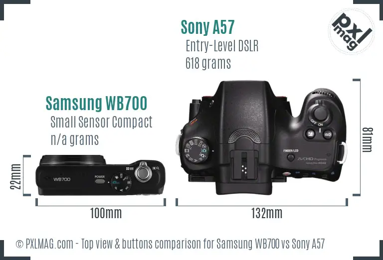 Samsung WB700 vs Sony A57 top view buttons comparison Samsung WB700 vs Sony A57 top view buttons comparison
