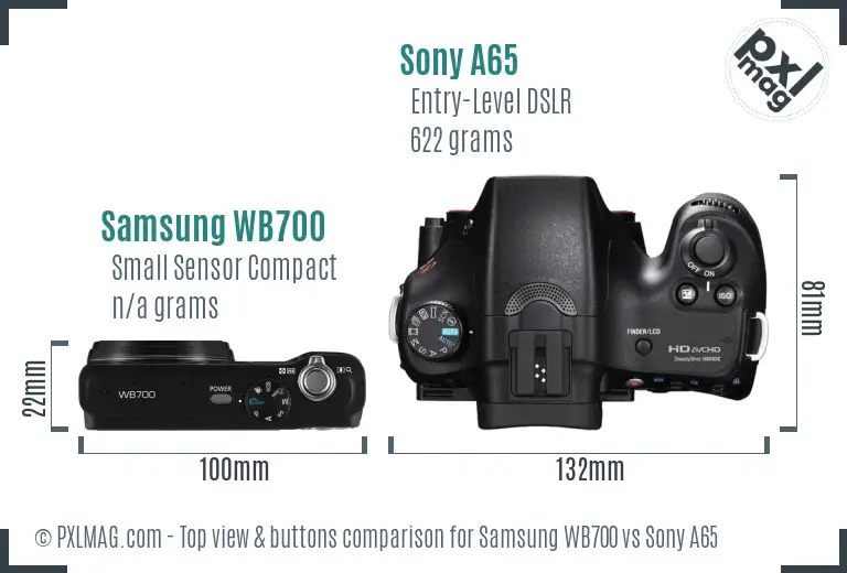 Samsung WB700 vs Sony A65 top view buttons comparison