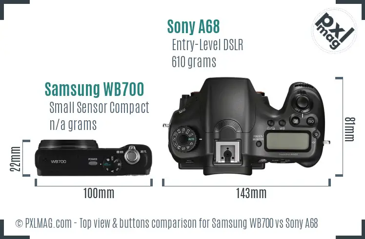 Samsung WB700 vs Sony A68 top view buttons comparison Samsung WB700 vs Sony A68 top view buttons comparison