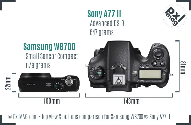Samsung WB700 vs Sony A77 II top view buttons comparison