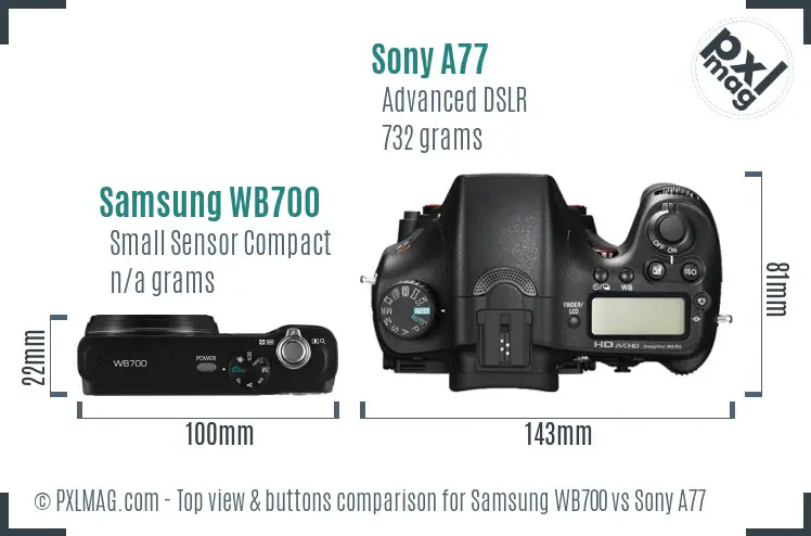 Samsung WB700 vs Sony A77 top view buttons comparison