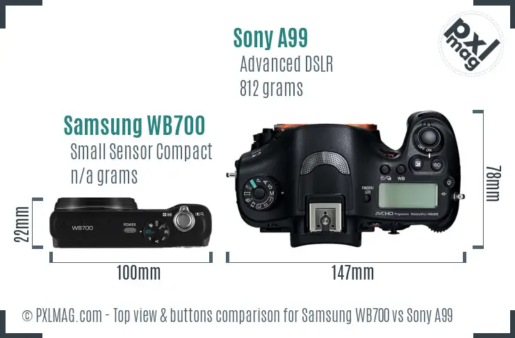 Samsung WB700 vs Sony A99 top view buttons comparison