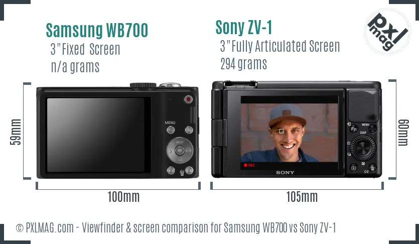 Samsung WB700 vs Sony ZV-1 Screen and Viewfinder comparison