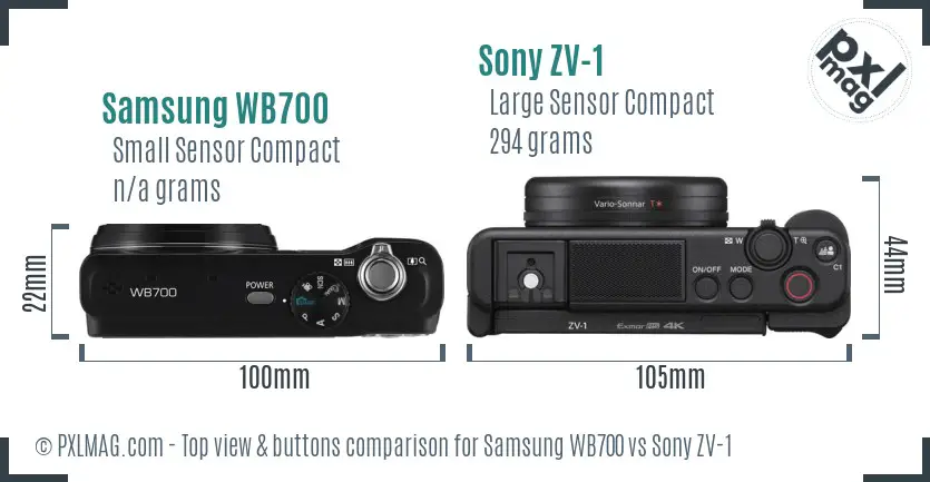 Samsung WB700 vs Sony ZV-1 top view buttons comparison
