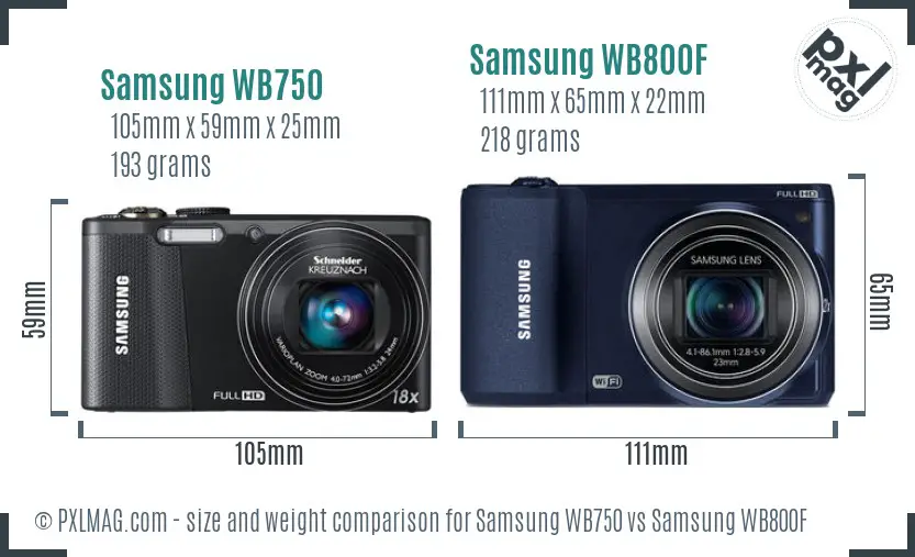 Samsung WB750 vs Samsung WB800F size comparison