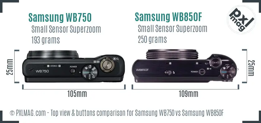 Samsung WB750 vs Samsung WB850F top view buttons comparison
