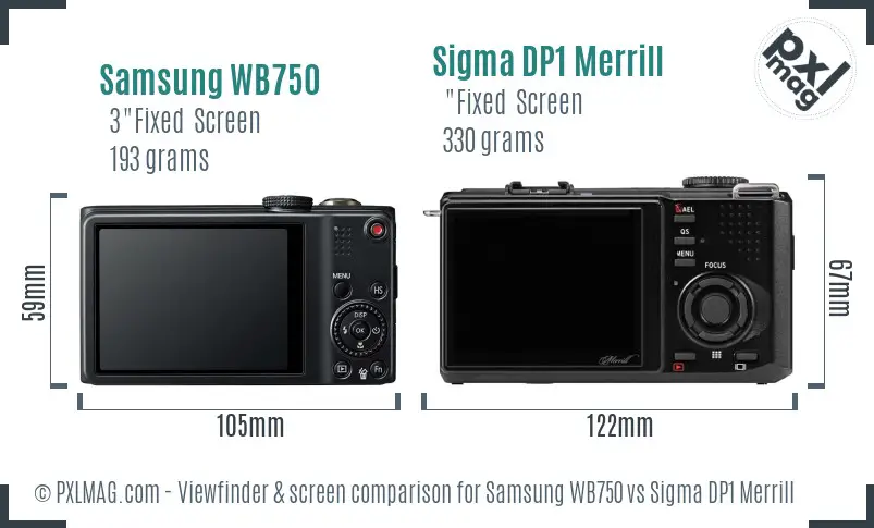 Samsung WB750 vs Sigma DP1 Merrill Screen and Viewfinder comparison