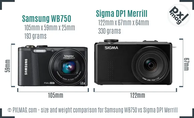 Samsung WB750 vs Sigma DP1 Merrill size comparison