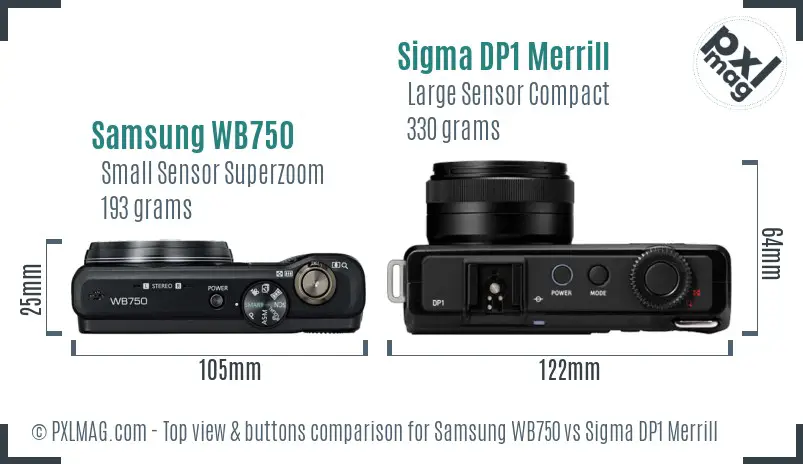 Samsung WB750 vs Sigma DP1 Merrill top view buttons comparison