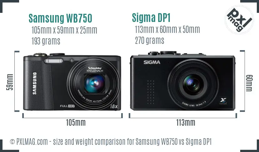 Samsung WB750 vs Sigma DP1 size comparison