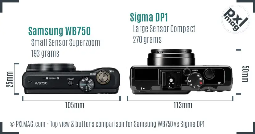 Samsung WB750 vs Sigma DP1 top view buttons comparison