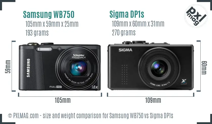Samsung WB750 vs Sigma DP1s size comparison