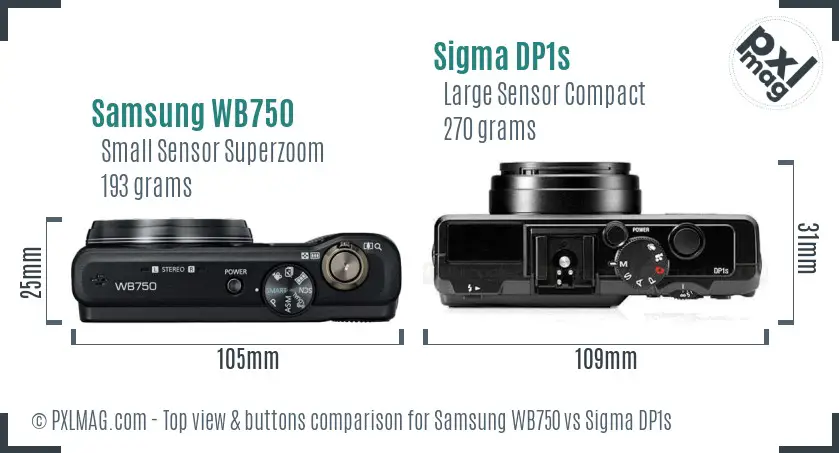 Samsung WB750 vs Sigma DP1s top view buttons comparison