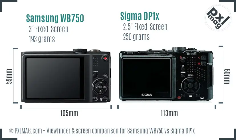 Samsung WB750 vs Sigma DP1x Screen and Viewfinder comparison
