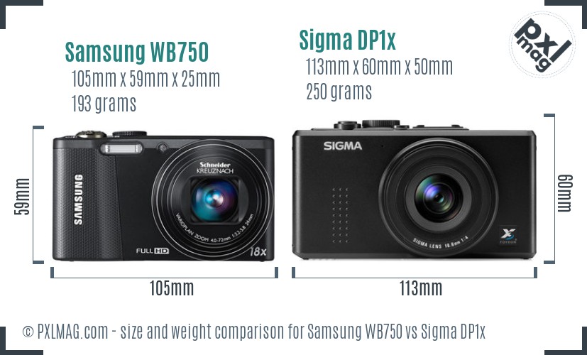 Samsung WB750 vs Sigma DP1x size comparison