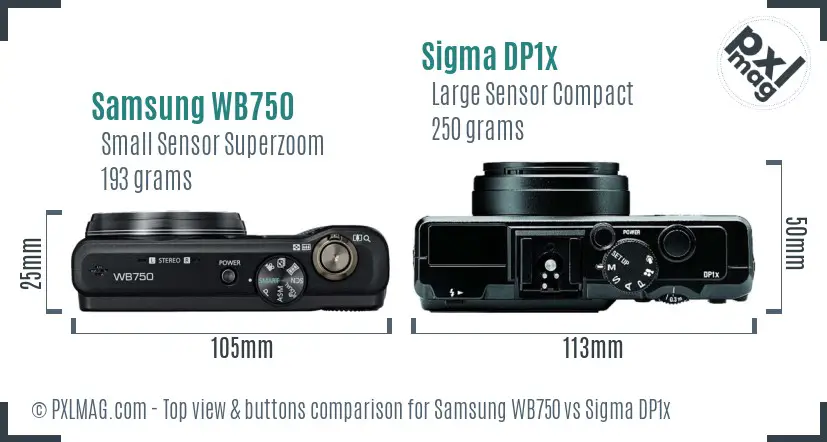 Samsung WB750 vs Sigma DP1x top view buttons comparison