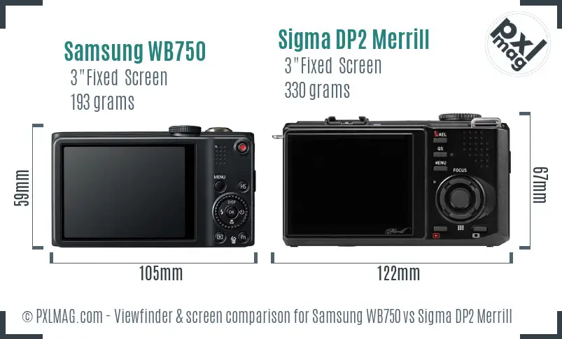 Samsung WB750 vs Sigma DP2 Merrill Screen and Viewfinder comparison