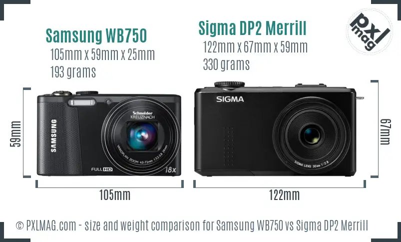 Samsung WB750 vs Sigma DP2 Merrill size comparison