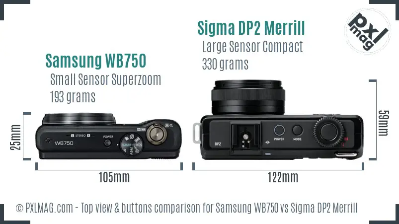 Samsung WB750 vs Sigma DP2 Merrill top view buttons comparison