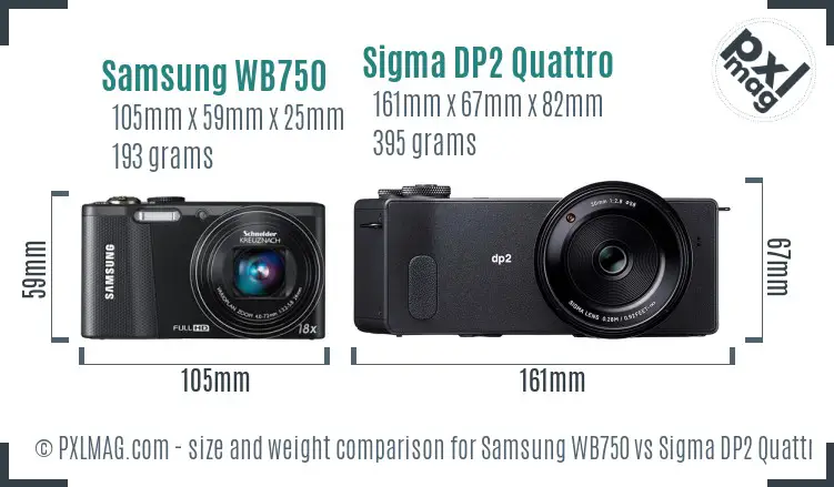 Samsung WB750 vs Sigma DP2 Quattro size comparison