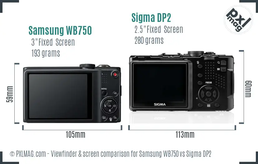 Samsung WB750 vs Sigma DP2 Screen and Viewfinder comparison