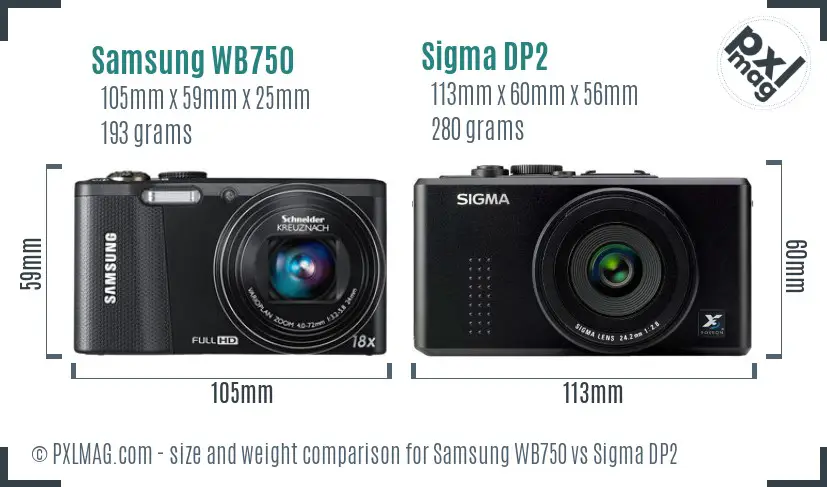 Samsung WB750 vs Sigma DP2 size comparison