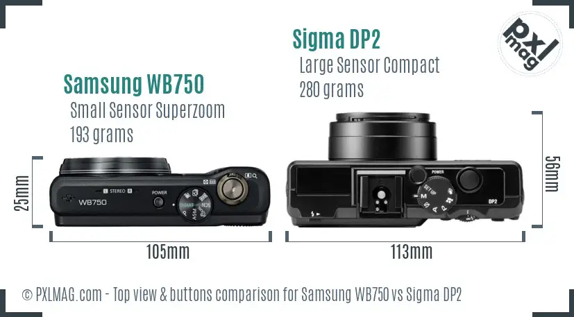 Samsung WB750 vs Sigma DP2 top view buttons comparison