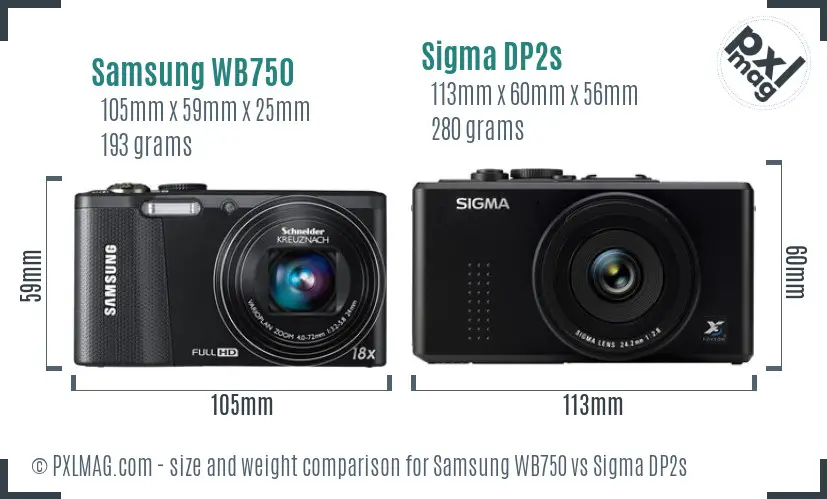 Samsung WB750 vs Sigma DP2s size comparison