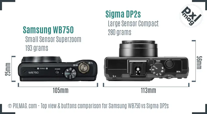 Samsung WB750 vs Sigma DP2s top view buttons comparison