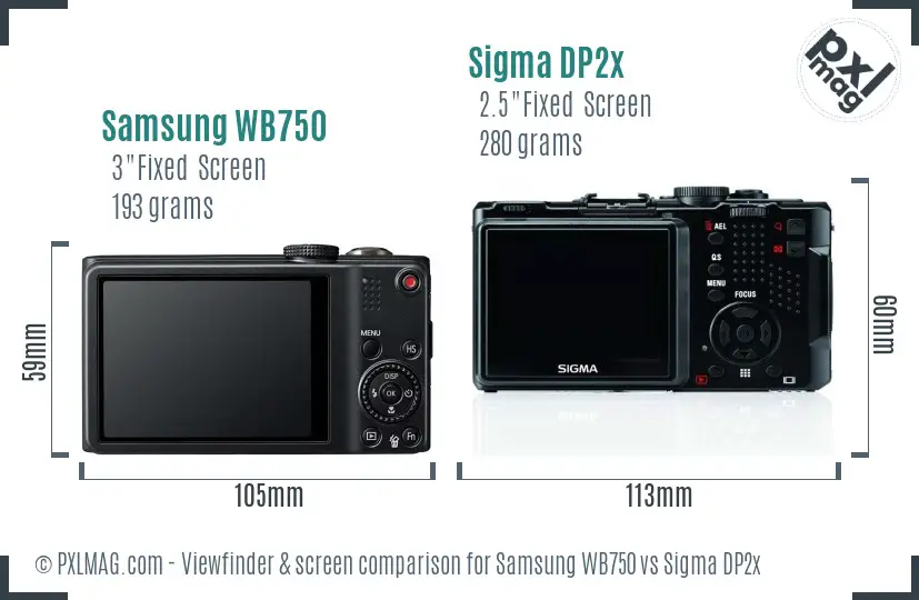 Samsung WB750 vs Sigma DP2x Screen and Viewfinder comparison