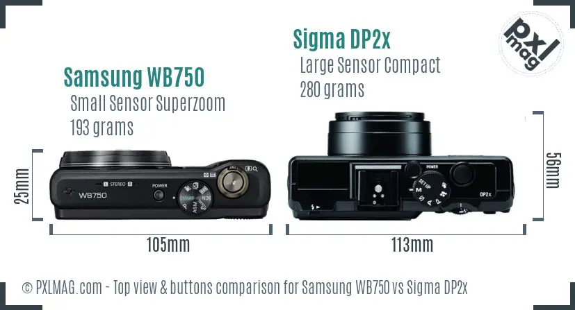 Samsung WB750 vs Sigma DP2x top view buttons comparison