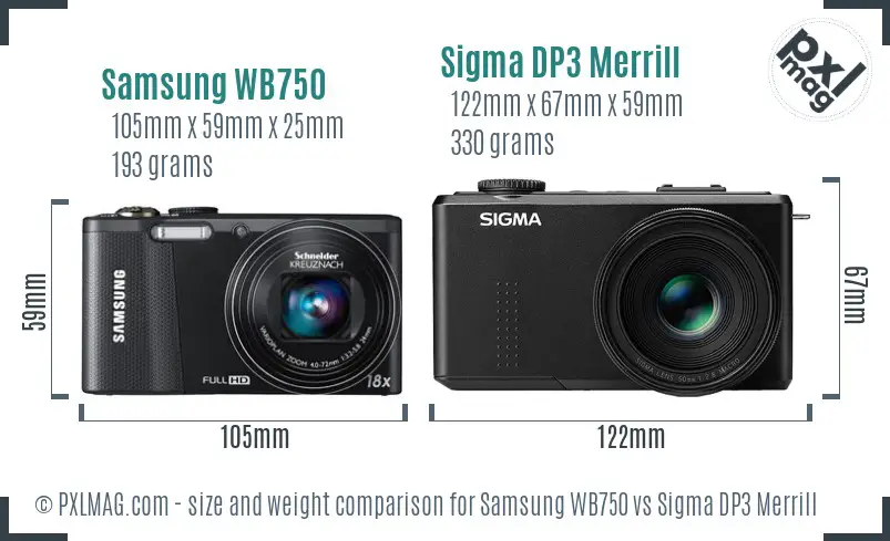 Samsung WB750 vs Sigma DP3 Merrill size comparison