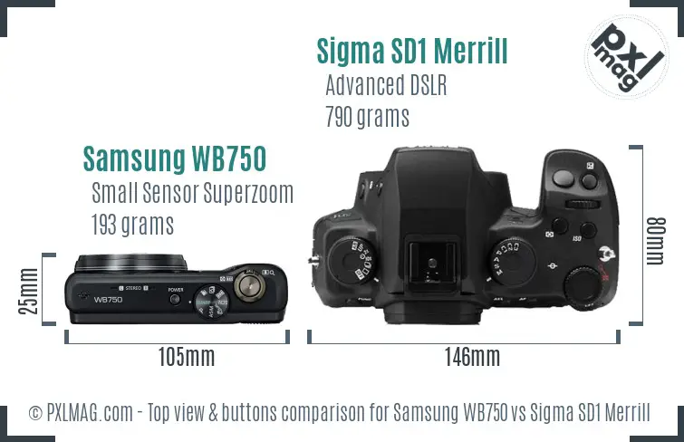 Samsung WB750 vs Sigma SD1 Merrill top view buttons comparison