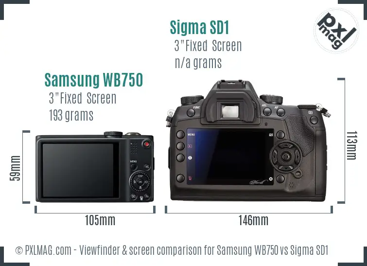 Samsung WB750 vs Sigma SD1 Screen and Viewfinder comparison