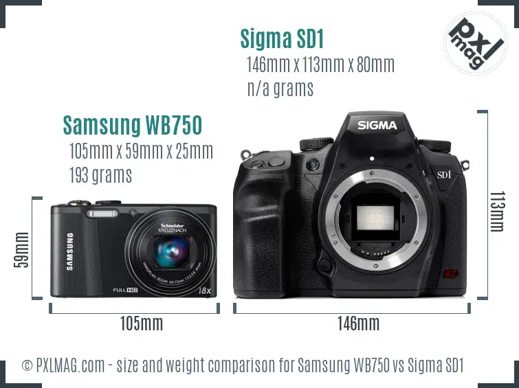 Samsung WB750 vs Sigma SD1 size comparison
