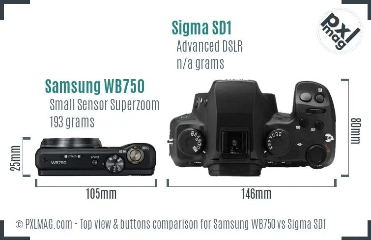 Samsung WB750 vs Sigma SD1 top view buttons comparison
