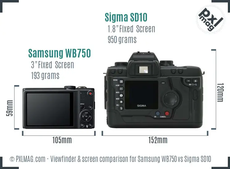 Samsung WB750 vs Sigma SD10 Screen and Viewfinder comparison
