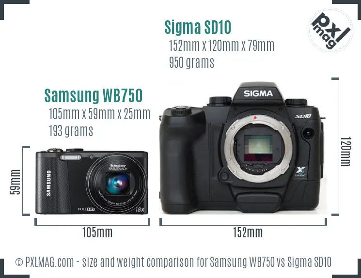 Samsung WB750 vs Sigma SD10 size comparison