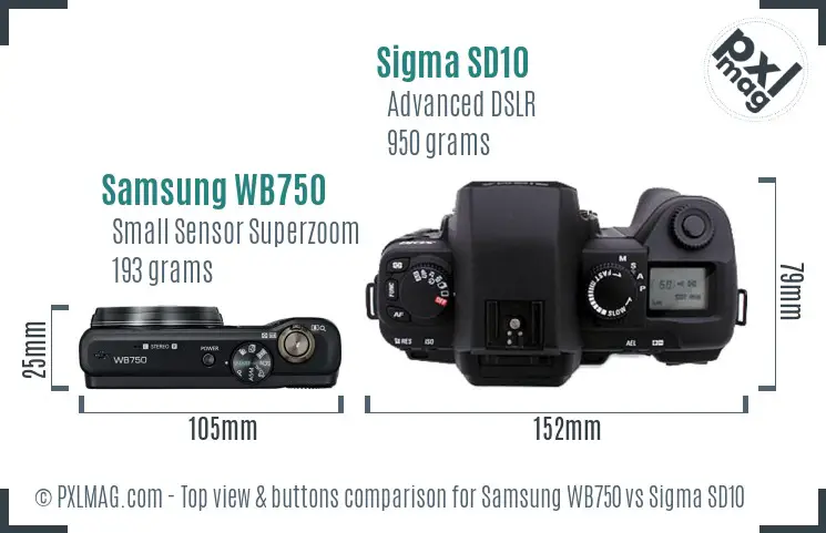 Samsung WB750 vs Sigma SD10 top view buttons comparison
